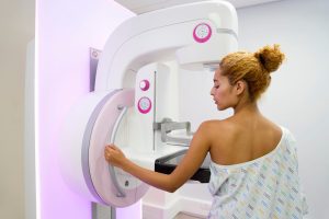 Woman getting a mammogram